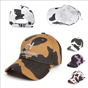 Cow Print Cotton Baseball Cap with Customizable Embroidery